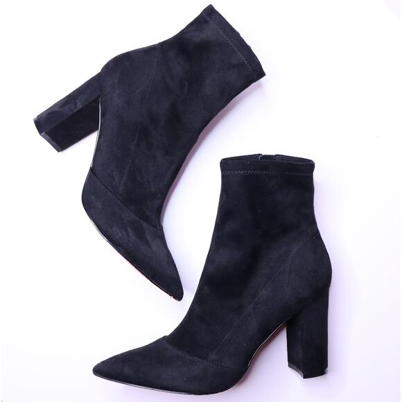 MARC FISHER LTD Umeka Bootie Black Suede Lofty Wrapped Block Heel Women's 6.5M - Picture 1 of 11